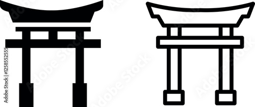 Shinto Shrine Japanese Religion Symbol Vector Icon Set
