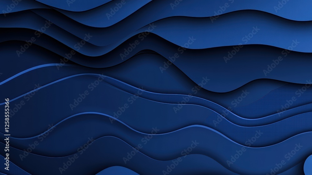 Royal Indigo, Abstract Wavy Layers Cascade in Depth and Shadow Royal Indigo, Abstract Wavy Layers Cascade in Depth and Shadow