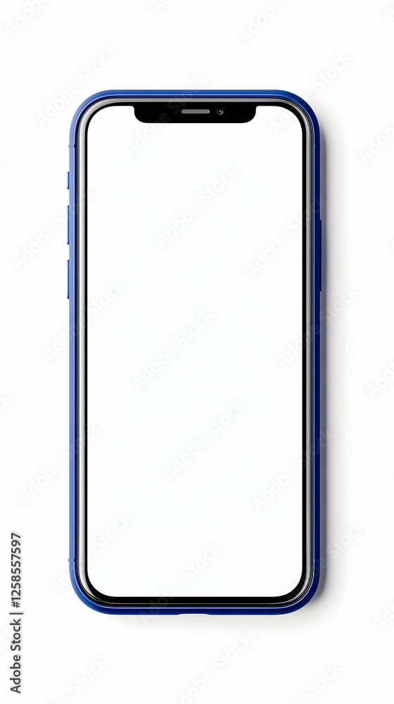 Phone mockup, blank white screen, blue case, shadow, for app presentation Phone mockup, blank white screen, blue case, shadow, for app presentation