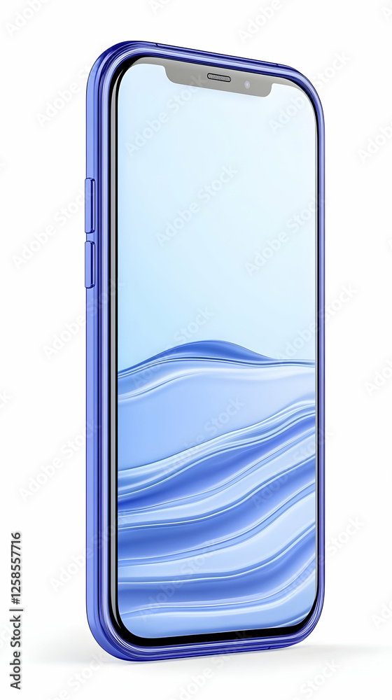 Phone showing abstract blue wave screen. For web design or digital marketing, gadget reviews