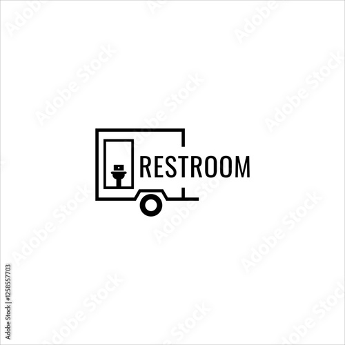 Luxury portable toilet truck logo with modern restroom concept, ideal for cleaning, sanitary services, or transport industry branding in vector style