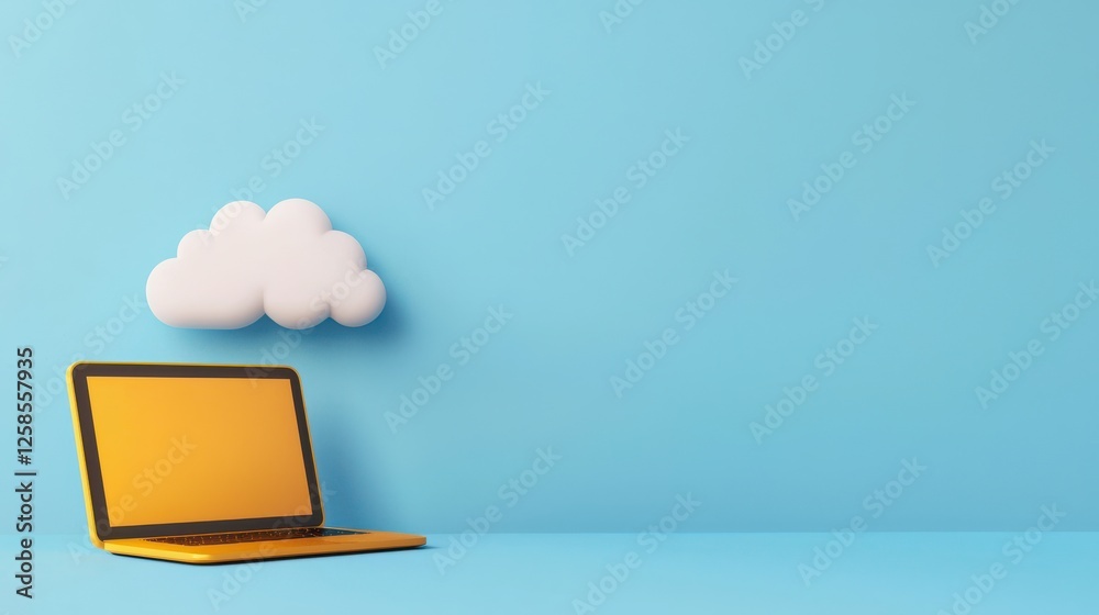 Fototapeta premium VPN Cloud native style Colorful laptop with a cloud against a blue background.