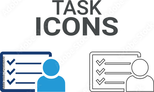Task icon. Contains manager, teamwork, strategy, marketing, business, planning, training, and employee icons. Solid icons vector collection.
