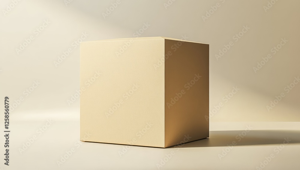 A simple beige box stands on the table, with soft light and shadow A simple beige box stands on the table, with soft light and shadow