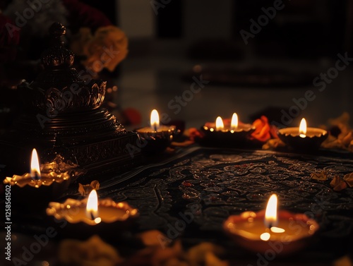 candles on table diwali concept. high resolution photo