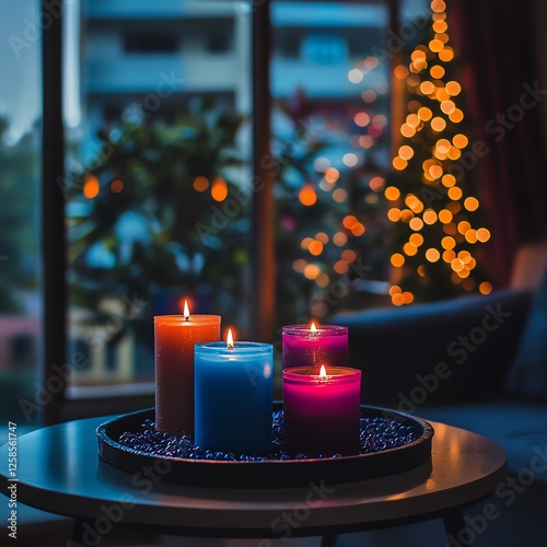 candles on table diwali concept. high resolution photo
