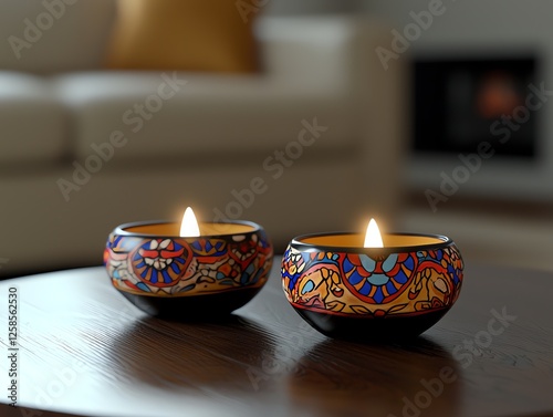 candles on table diwali concept. high resolution photo