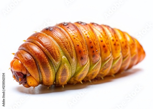 Candid Close-up of Orthosia incerta Pupa Isolated on White photo