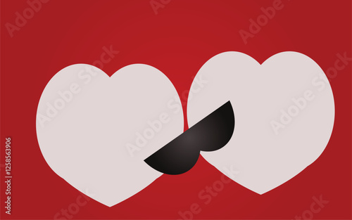 Wtite love shapes with on bluck shapes  on the red gradient background photo