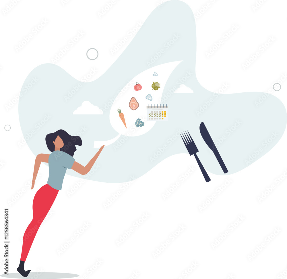 Organic meal plans with healthy eating menu planning.Dieting management with scheduled food preparation using fresh.flat character life . Organic meal plans with healthy eating menu planning.Dieting management with scheduled food preparation using fresh.flat character life .
