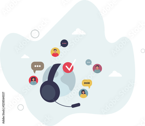 Online customer service with global support center..International assistance with call agent for telemarketing and find user solutions.flat character life .