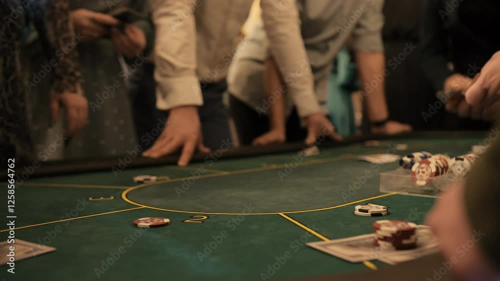 Players betting chips during a casino table game