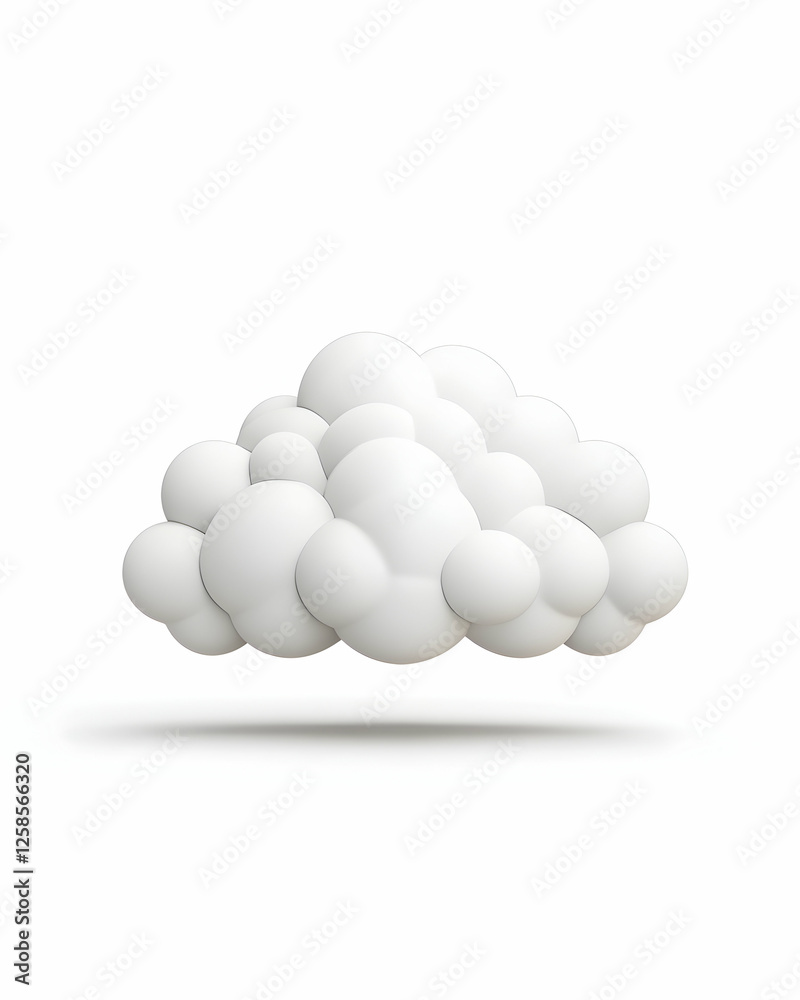 Soft white cloud icon floats on a solid white background. Cloud computing and weather concepts Soft white cloud icon floats on a solid white background. Cloud computing and weather concepts