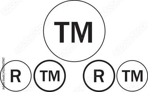 Set of trademark symbols including TM and R in a circle, representing intellectual property and brand protection.