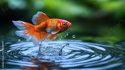 Jumping Goldfish Splashing Water Garden photo