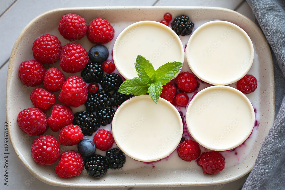 milk pudding with berries platter milk pudding with berries platter