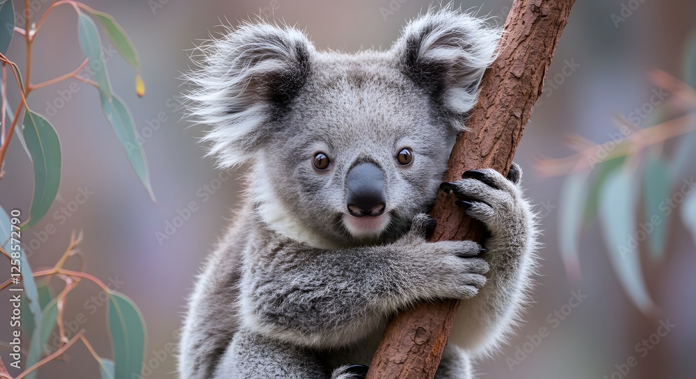 Obraz premium Cute Koala Bear Climbing Tree in Australia Wildlife Portrait