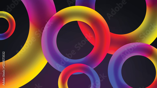 Abstract digital stylish background with circles, rings, minimalist elegant design, neon circular illumination. Modern design for presentations. 3D Vector illustration.