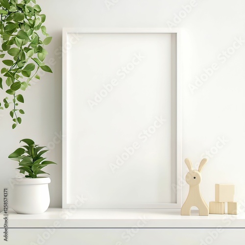 Montessori play setup with blank frame and toys indoor space minimalist design modern home focus on creativity