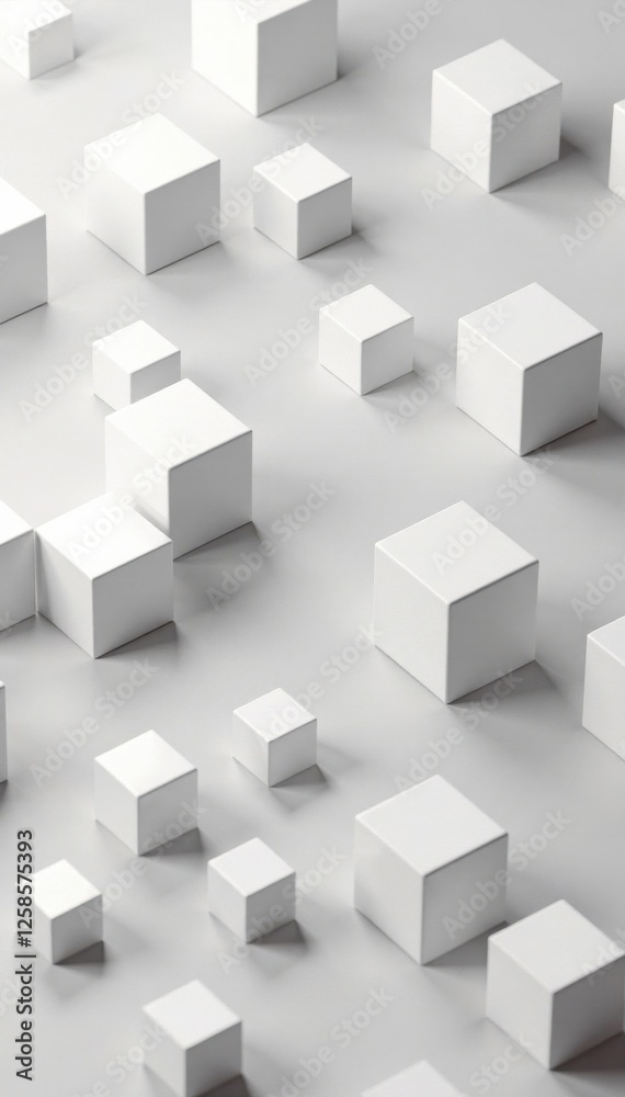 White cube boxes in a chaotic pattern over a neutral background, banner, industrial White cube boxes in a chaotic pattern over a neutral background, banner, industrial