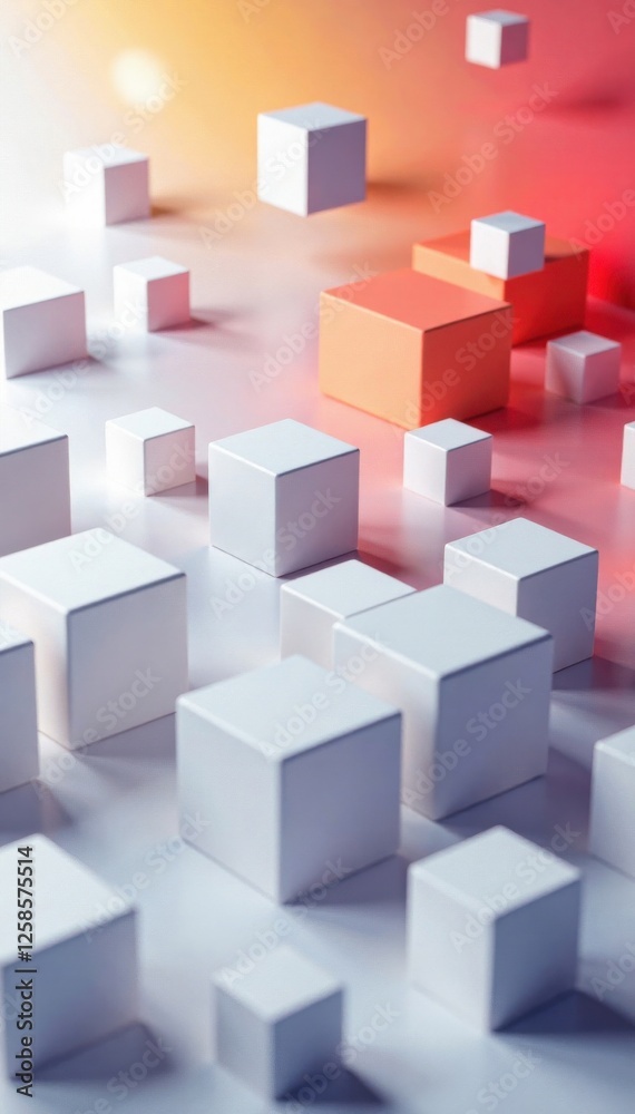 Fototapeta premium White cube boxes scattered on a random shifted background wallpaper, box, background