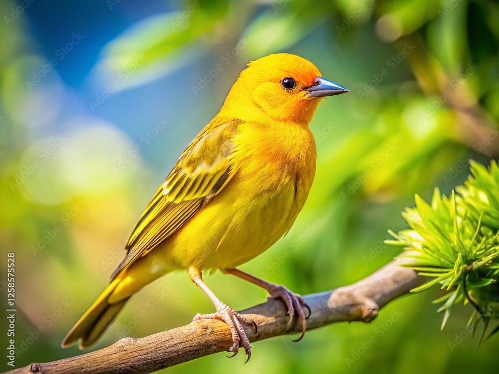 Obraz premium Yellow Bird Perched on Branch - Candid Nature Photography