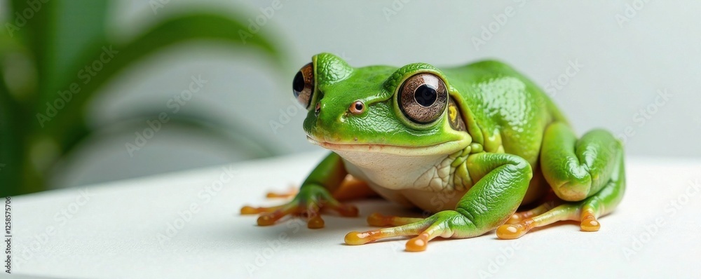 Obraz premium White panel surrounds a frog's head , white panel, amphibian, green