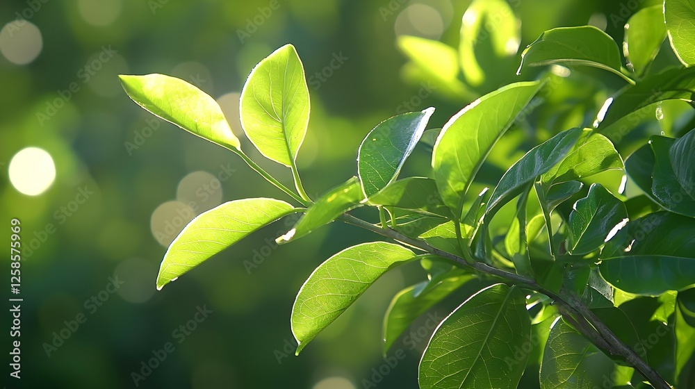 Fototapeta premium Close Up Of Lush Green Leaves Illuminated By Sunlight