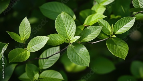 Vibrant Green Leaves Branch Sunlight Nature Background