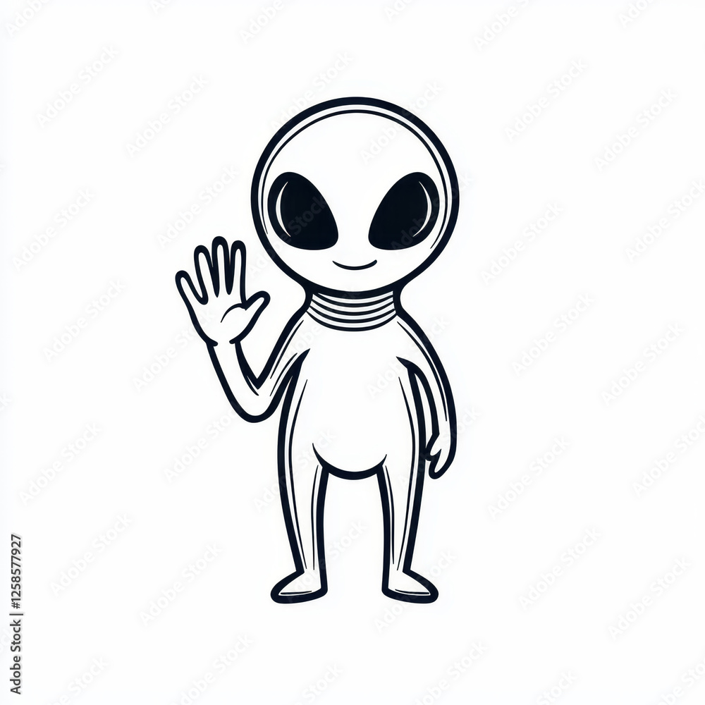 A friendly alien character waving, perfect for sci-fi and creative designs. A friendly alien character waving, perfect for sci-fi and creative designs.