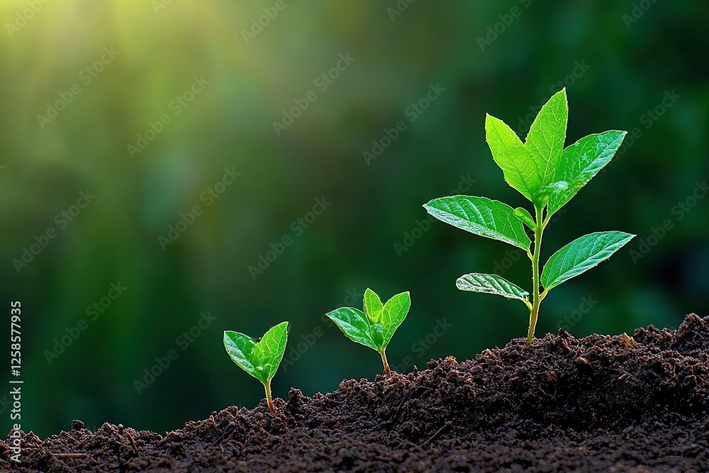 Fototapeta premium Seedling growth. Young plants sprouting. Ai Generative
