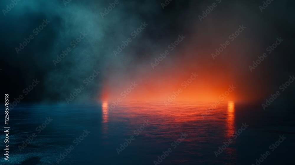 studio with subtle red and orange bokeh lights on a deep blue-black background generative ai studio with subtle red and orange bokeh lights on a deep blue-black background generative ai