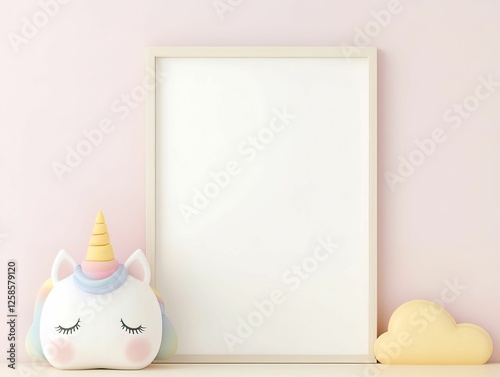 Colorful unicorn-themed nursery decor playroom frame soft environment close-up view whimsical concept