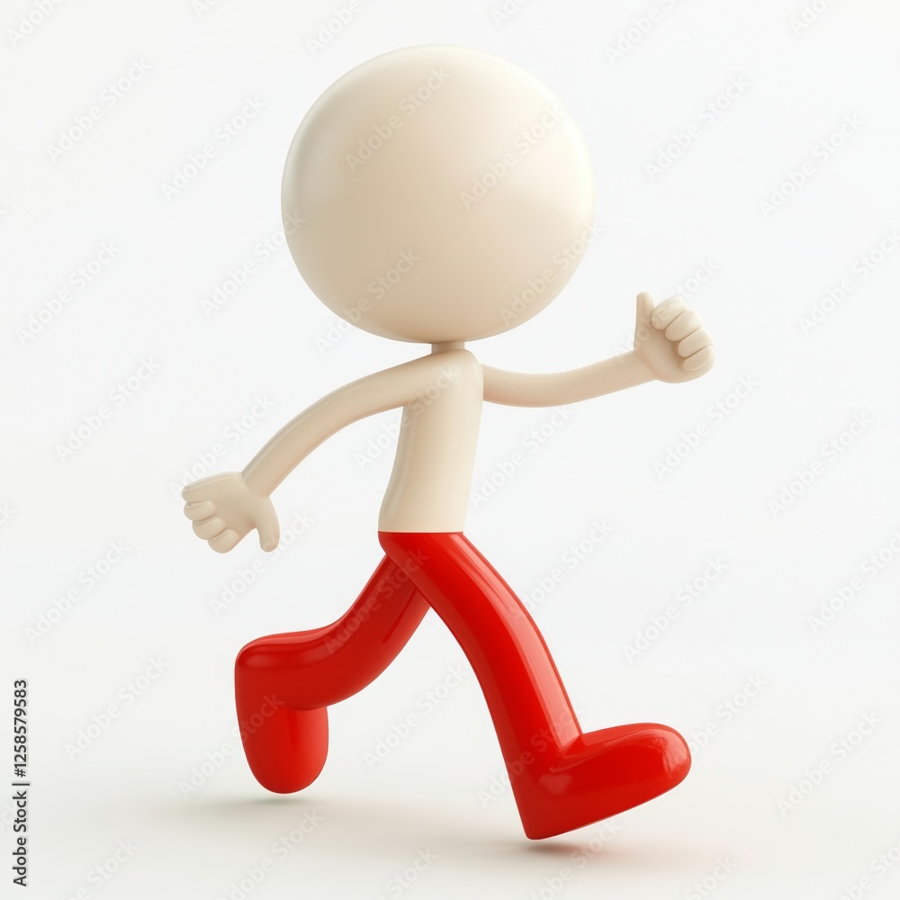3D Cartoon Figure Walking, Red Pants, White Background, Studio Shot, Animation 3D Cartoon Figure Walking, Red Pants, White Background, Studio Shot, Animation