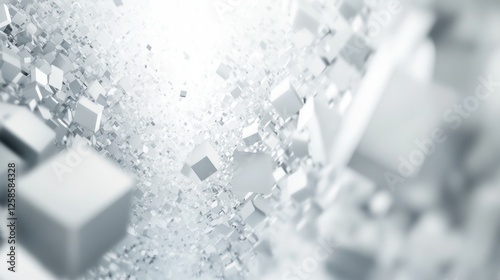 Abstract representation of floating cubes in a light space, symbolizing digital innovation and modern design. Perfect for tech-related projects. photo