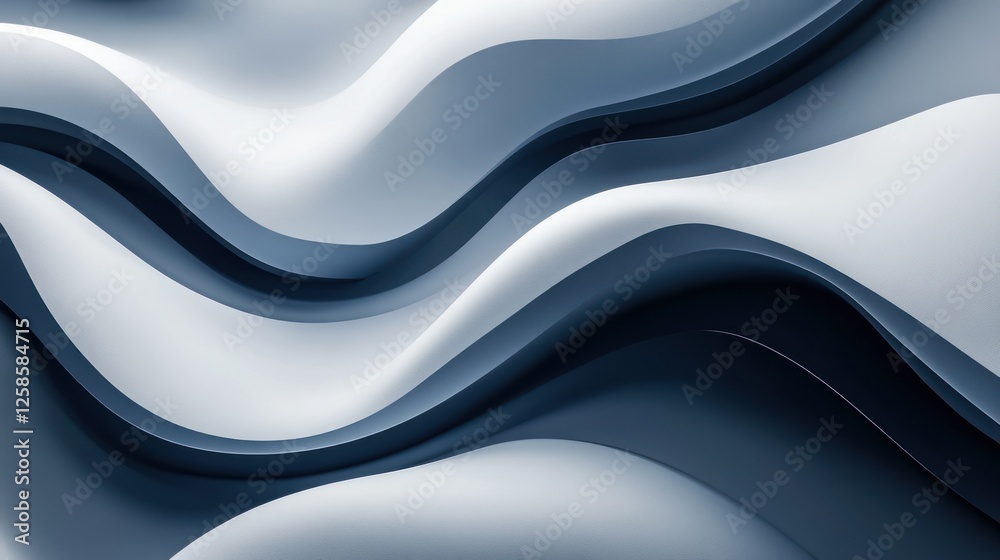 Fototapeta premium Abstract waves in blue and white create a calm and soothing visual. Ideal for backgrounds or design elements in digital art and graphic projects.