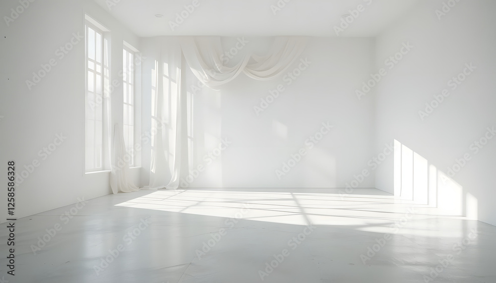 Bright White Room Interior With Sunlight Streaming Through Windo Bright White Room Interior With Sunlight Streaming Through Windo