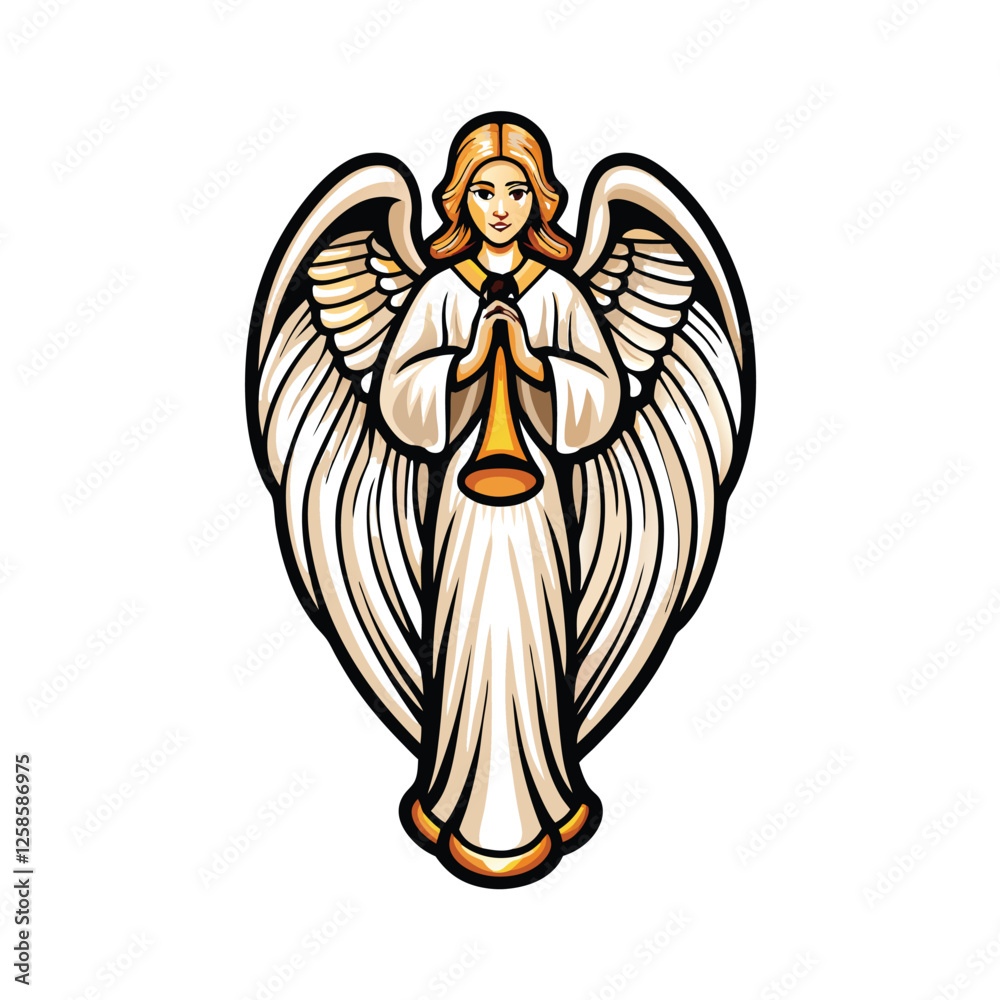 Ταπετσαρία A majestic angel, wings outstretched, holds a golden trumpet aloft, poised to announce heavenly tidings