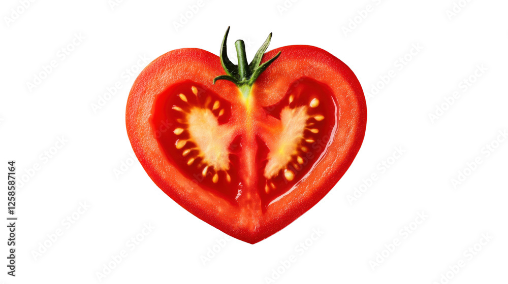 Heart-shaped tomato slice showing seeds and flesh on transparent background Heart-shaped tomato slice showing seeds and flesh on transparent background
