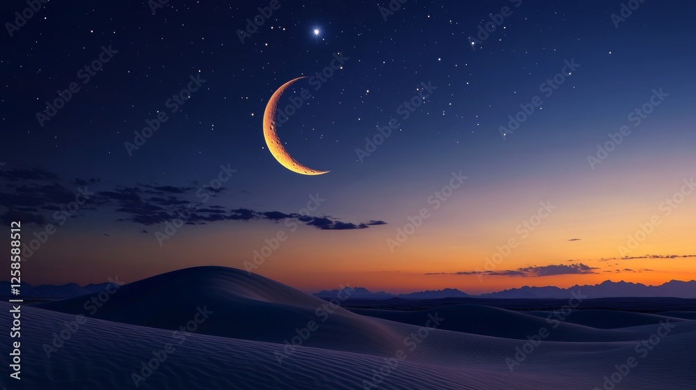 beautiful night seen from the desert with waning moon beautiful night seen from the desert with waning moon
