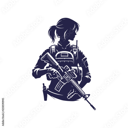 Soldiers with Guns Silhouette Vector Clipart Illustration background.