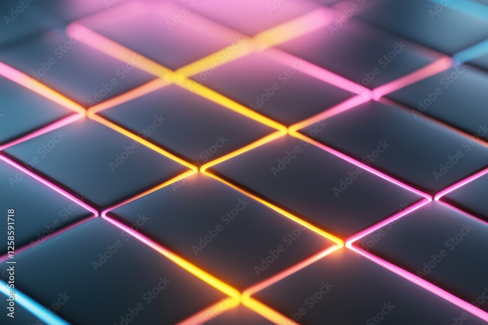 Futuristic Neon Grid Design with Glowing Lines on Dark Background Futuristic Neon Grid Design with Glowing Lines on Dark Background