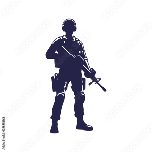 Soldiers with Guns Silhouette Vector Clipart Illustration background.