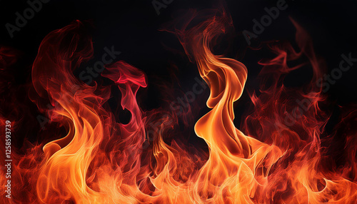 dynamic orange and crimson flames lick upwards in opposition to a deep black historical past developing a experience of power and destruction