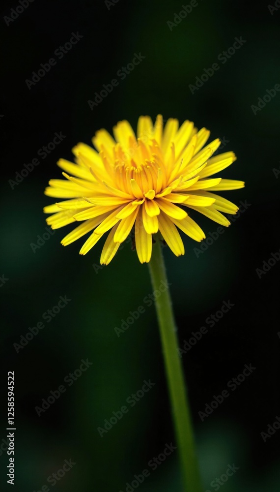 Naklejka premium Bright yellow dandelion blooms on a dark background, flower, texture, closeup
