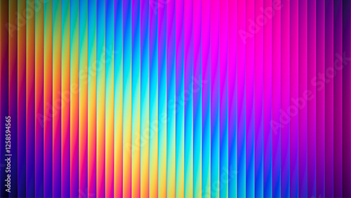 Neon ribbed fractal glass texture with vibrant rainbow gradients and bright smooth fluted vertical lines. Bold dynamic design blending futuristic tones and radiant colors for modern visual art project