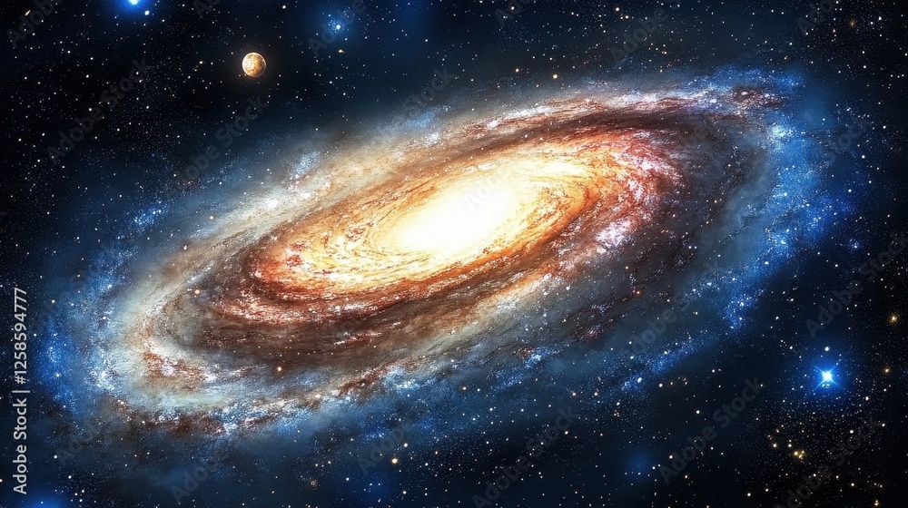 Vibrant spiral galaxy with luminous core amongst distant stars Vibrant spiral galaxy with luminous core amongst distant stars
