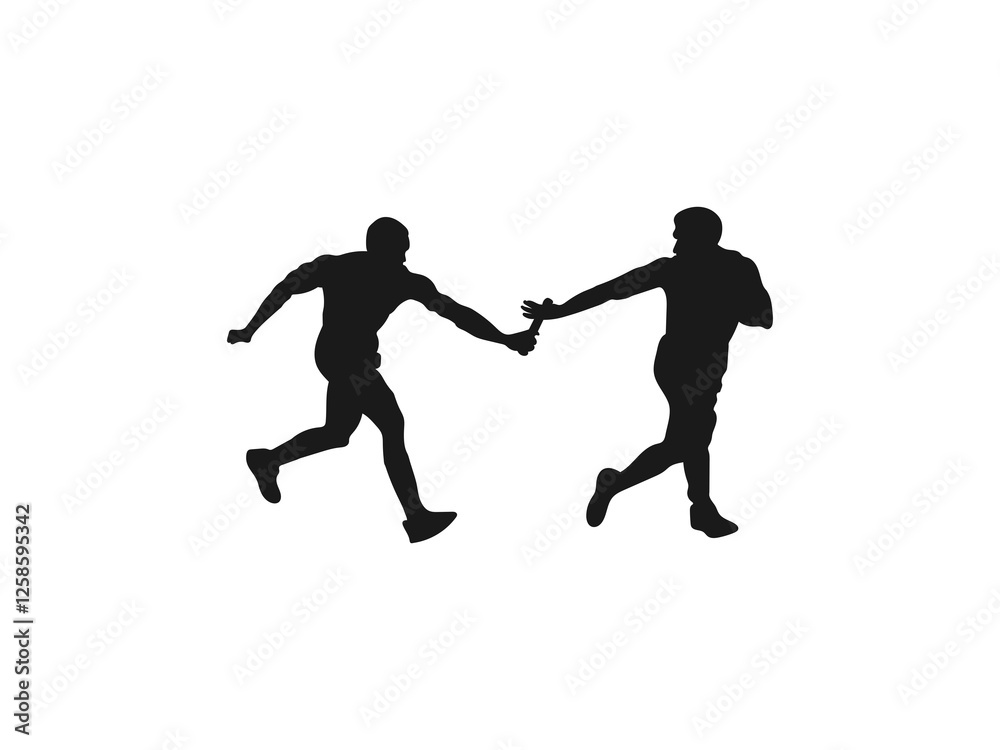 A man passing a relay baton to a teammate silhouette. Silhouette people passing relay baton. Passing Relay Baton Stock Illustrations. the silhouette is set isolated on a white background. A man passing a relay baton to a teammate silhouette. Silhouette people passing relay baton. Passing Relay Baton Stock Illustrations. the silhouette is set isolated on a white background.