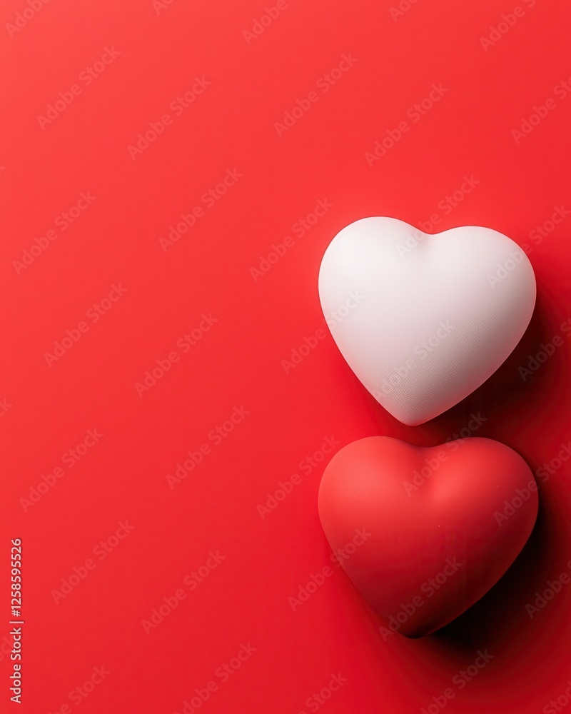 Two hearts on a vibrant red background, symbolizing love and connection. Two hearts on a vibrant red background, symbolizing love and connection.