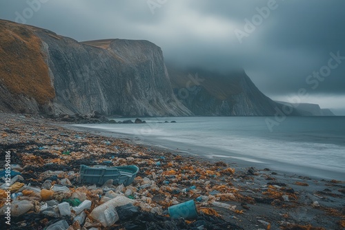 Pollution and litter on a coastal landscape.